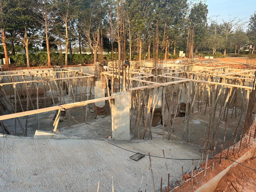 Wooden propping grid supporting slab formwork