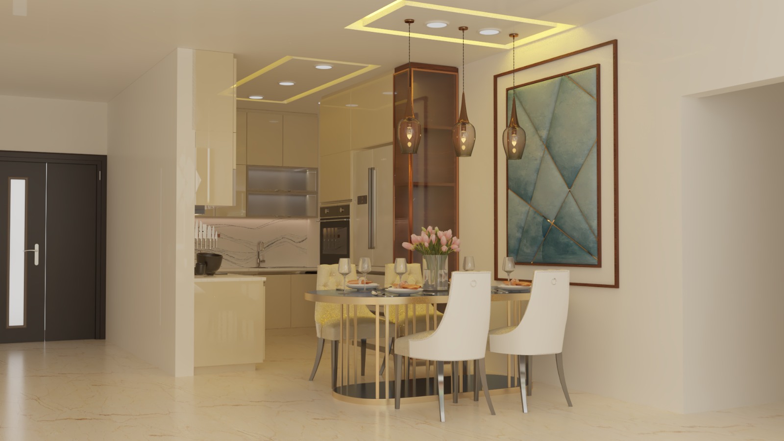 Dining area with modular kitchen